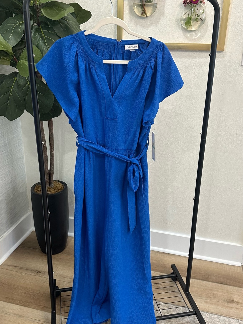 NWT Calvin Klein Cobalt Blue Wide Leg Jumpsuit | Size 16 | Belted V-Neck